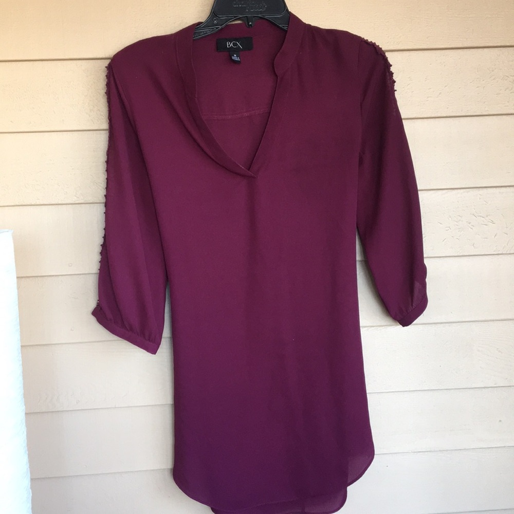 BCX wine colored blouse. Sleeve detail. medium